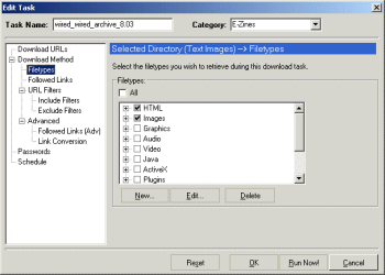 Filetypes screen